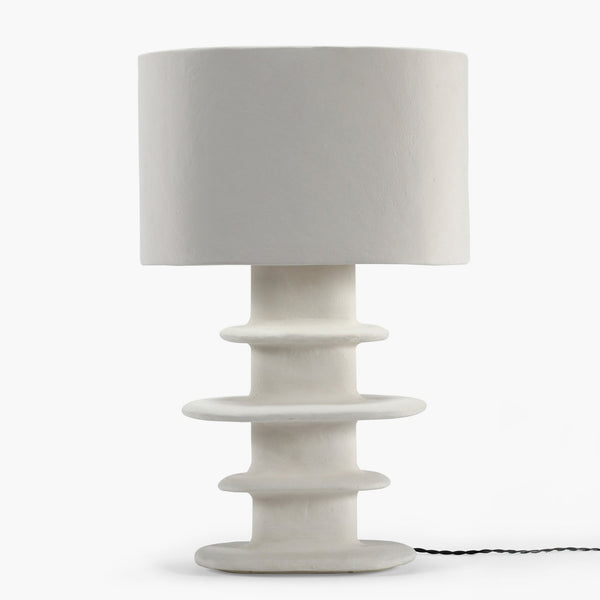 Paper Mache Earth Series N°5 Geometrical Table Lamp In Off White