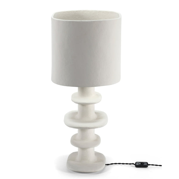 Paper Mache Earth Series N°5 Geometrical Table Lamp In Off White
