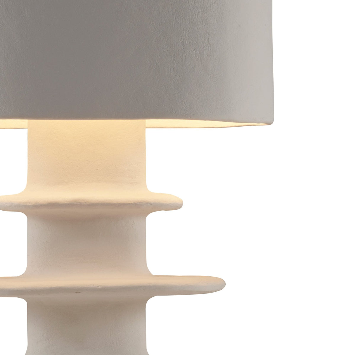 Paper Mache Earth Series N°5 Geometrical Table Lamp In Off White