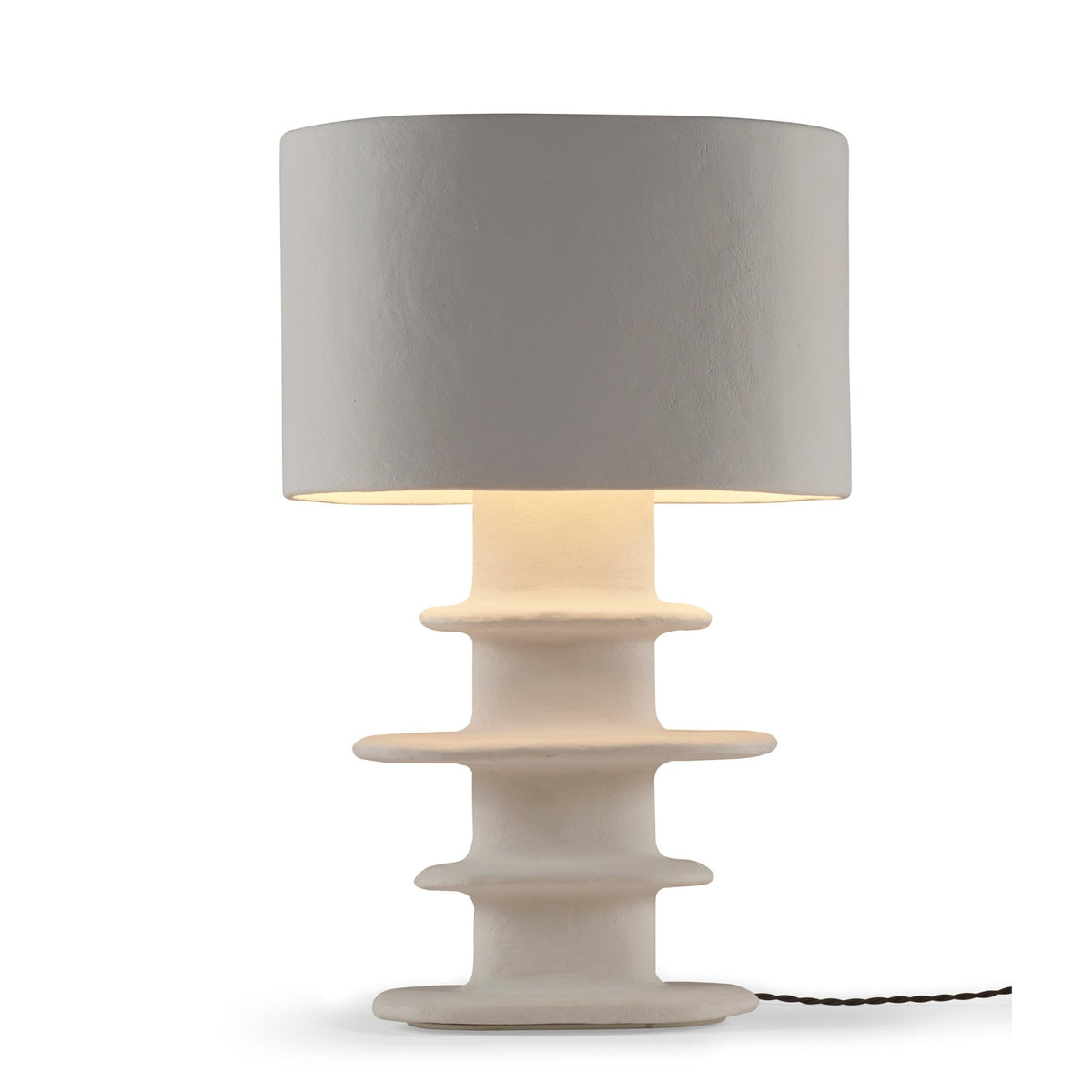 Paper Mache Earth Series N°5 Geometrical Table Lamp In Off White