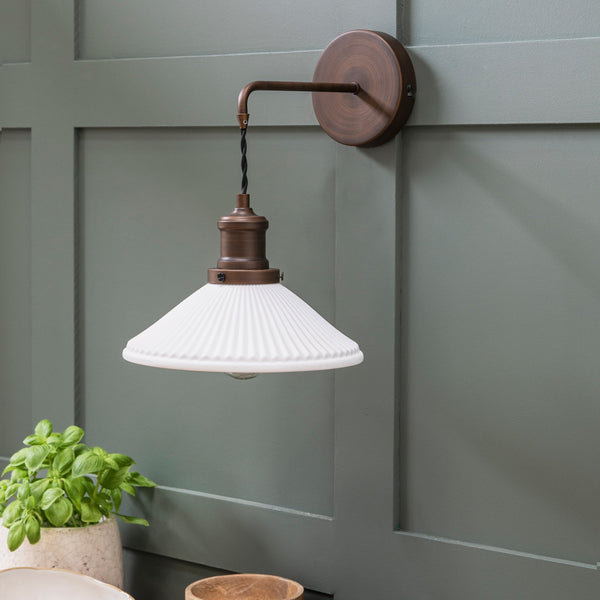 Beaulieu Ceramic Fluted Cone Wall Light in Antique Bronze