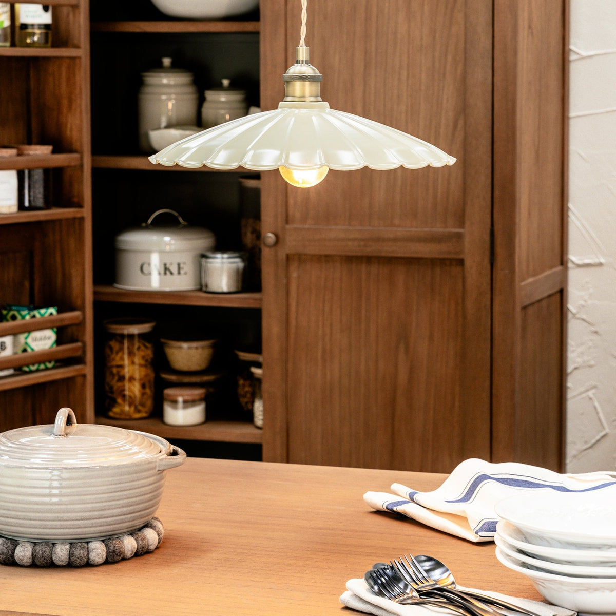 Wanstrow Large Pendant in Brass with Clay Shade