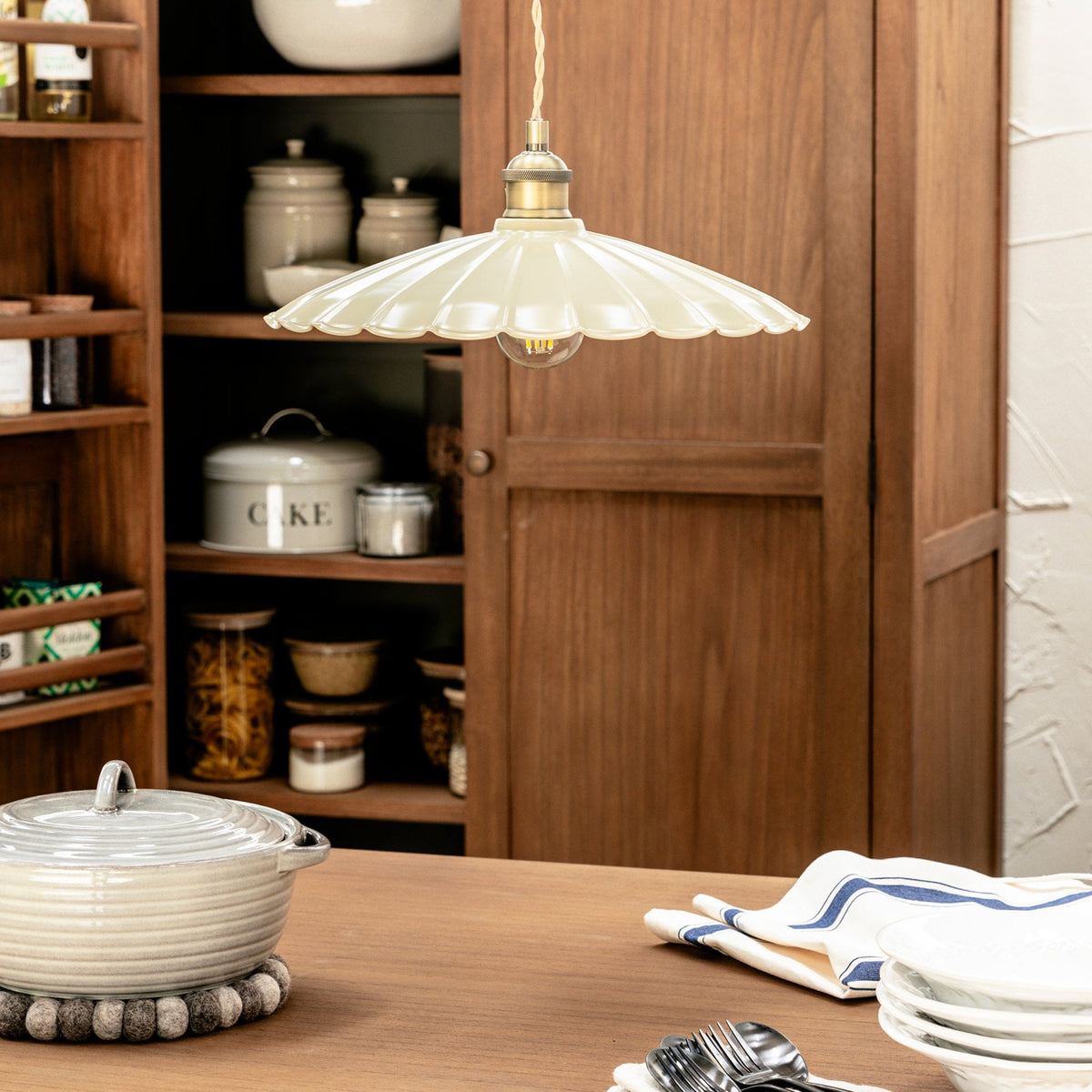 Wanstrow Large Pendant in Brass with Clay Shade