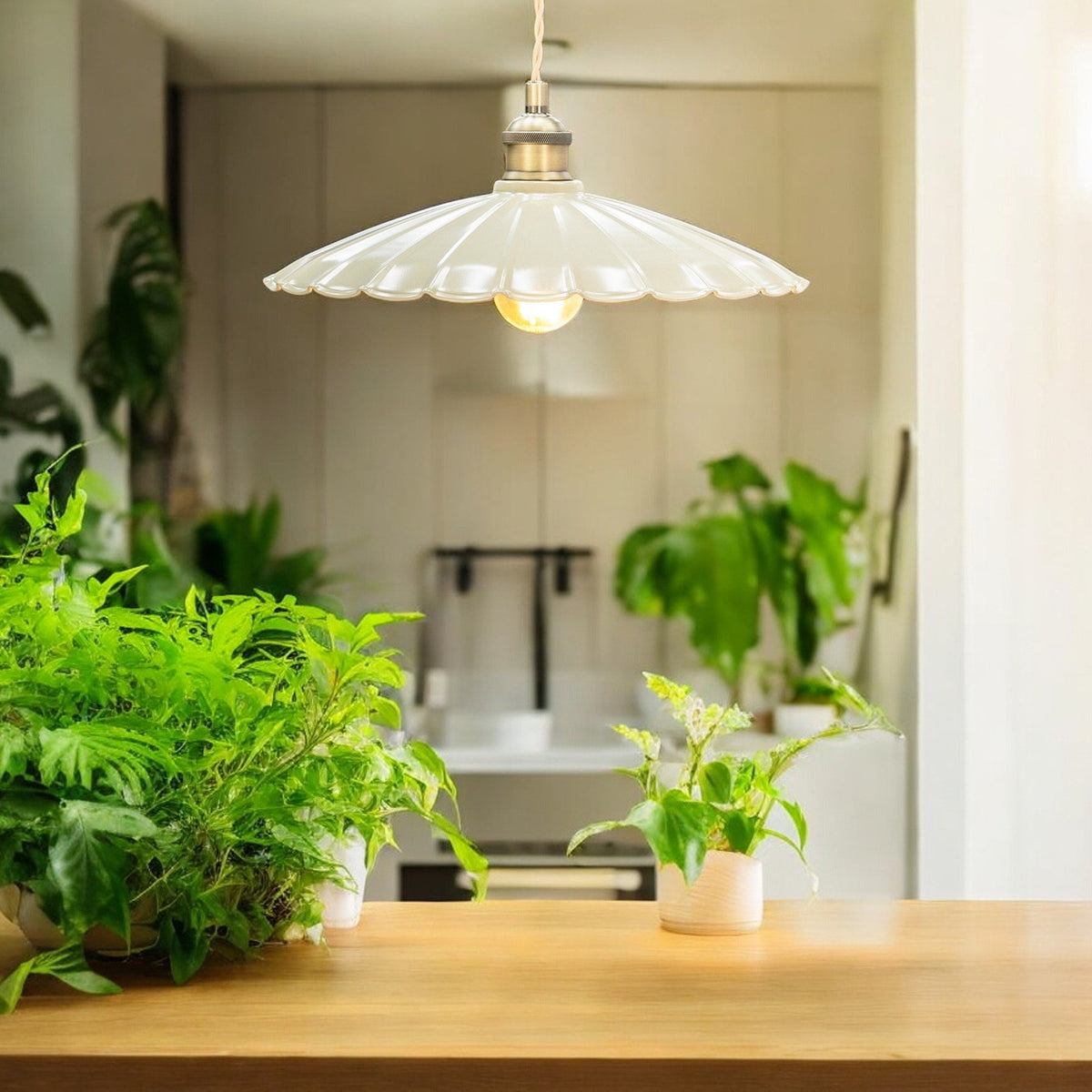 Wanstrow Large Pendant in Brass with Clay Shade