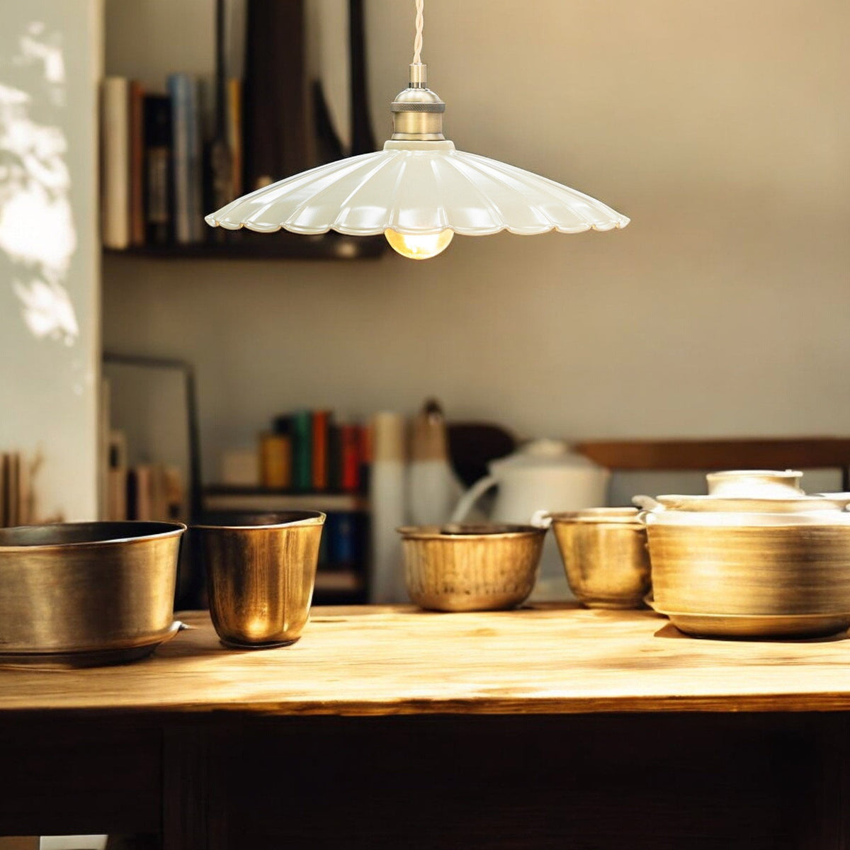 Wanstrow Large Pendant in Brass with Clay Shade