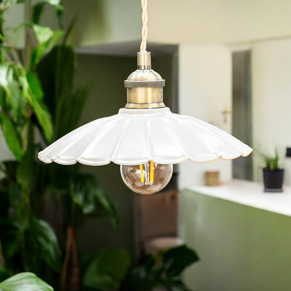 Wanstrow Small Pendant in Brass with Chalk Shade