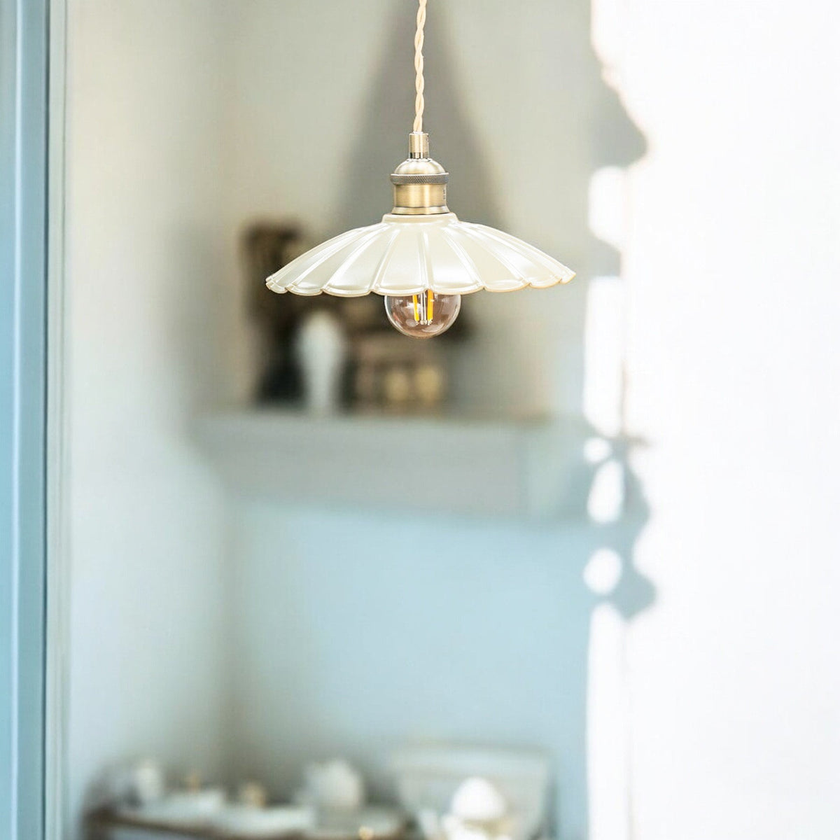 Wanstrow Small Pendant in Brass with Clay Shade