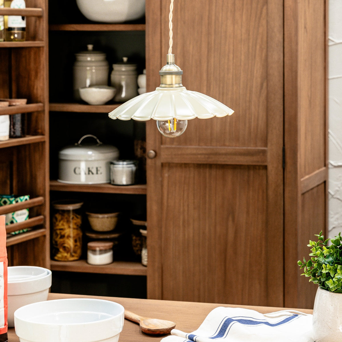 Wanstrow Small Pendant in Brass with Clay Shade