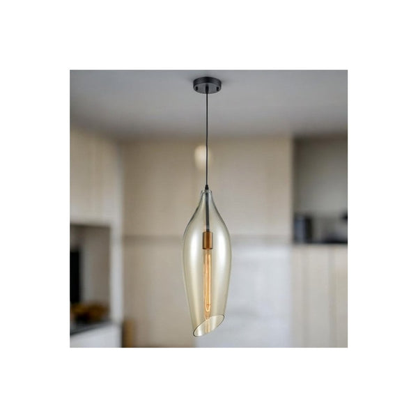 Tregada Large Pale Amber Glass Angle Cut Glass Pendant