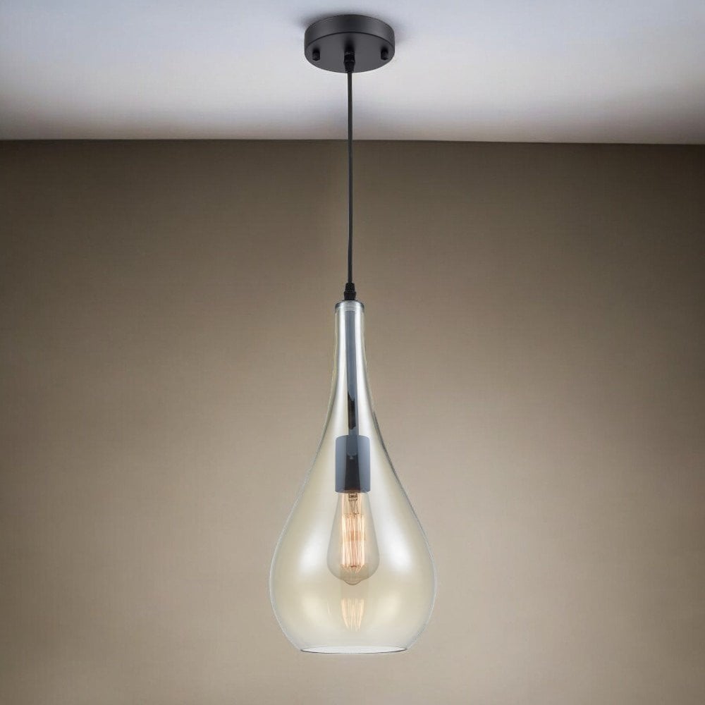 Ashill Pale Amber Glass Single Pendant Light