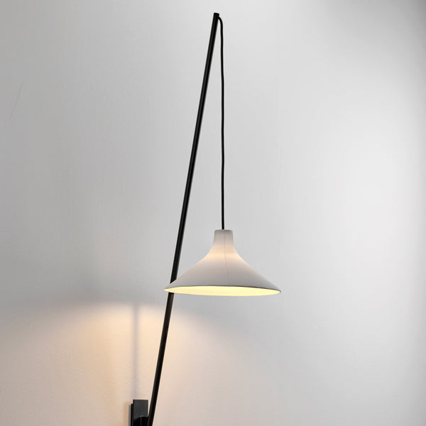 Seam Medium Plug In Wall Light In Black With White Porcelain Shade