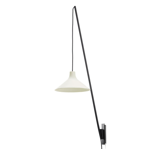 Seam Medium Plug In Wall Light In Black With White Porcelain Shade