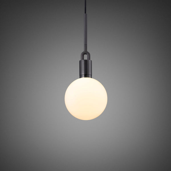 Forked Single Pendant in a Gun Metal Finish with Medium Opal Globe