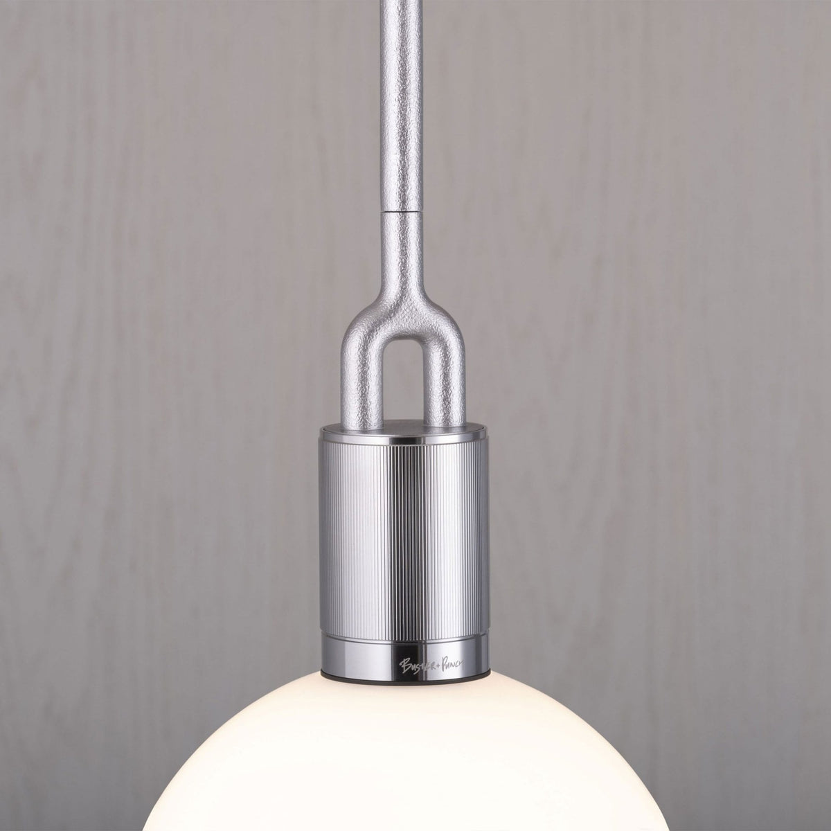 Forked Single Pendant in a Steel Finish with Medium Opal Globe