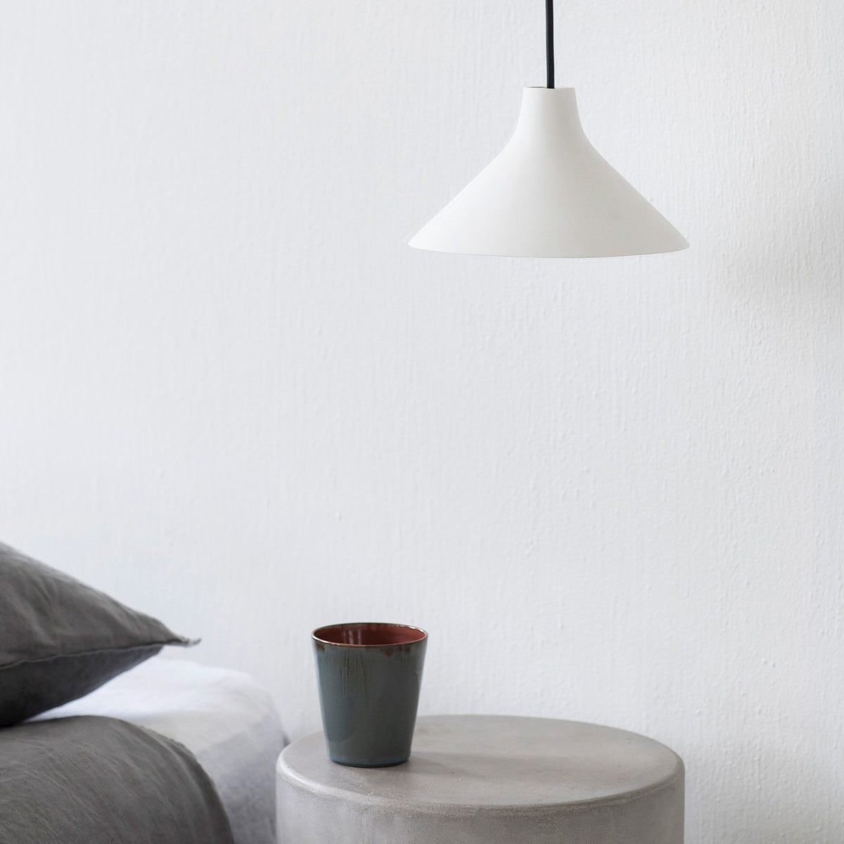 Seam Medium Pendant In Black With White Porcelain Shade