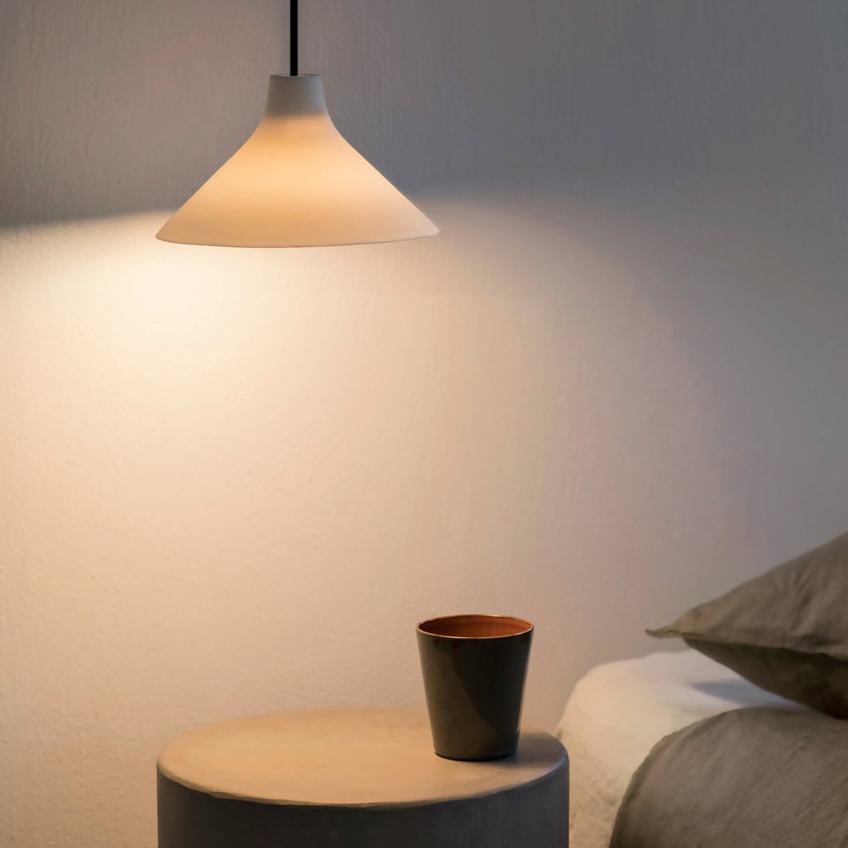 Seam Medium Pendant In Black With White Porcelain Shade