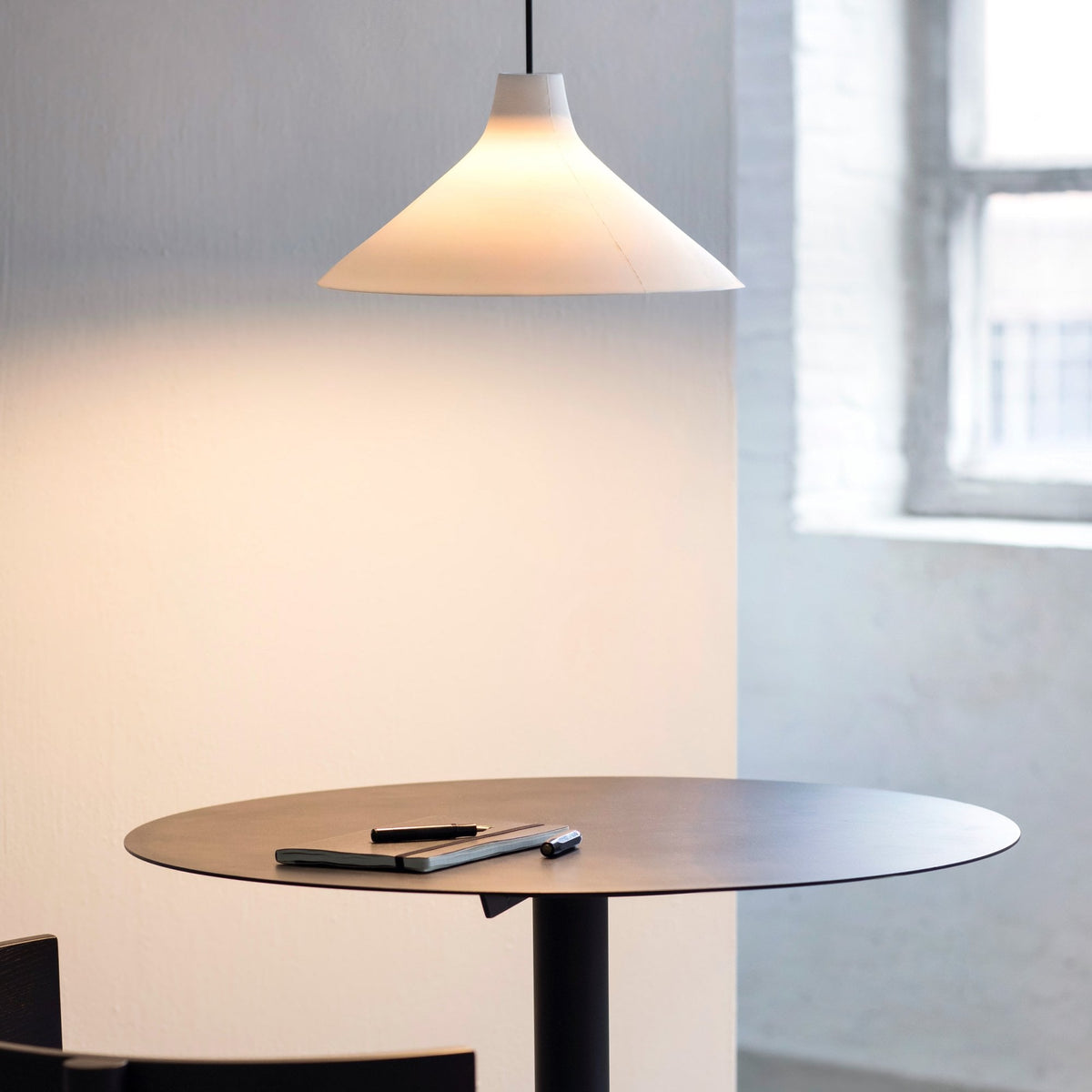 Seam Large Pendant In Black With White Porcelain Shade