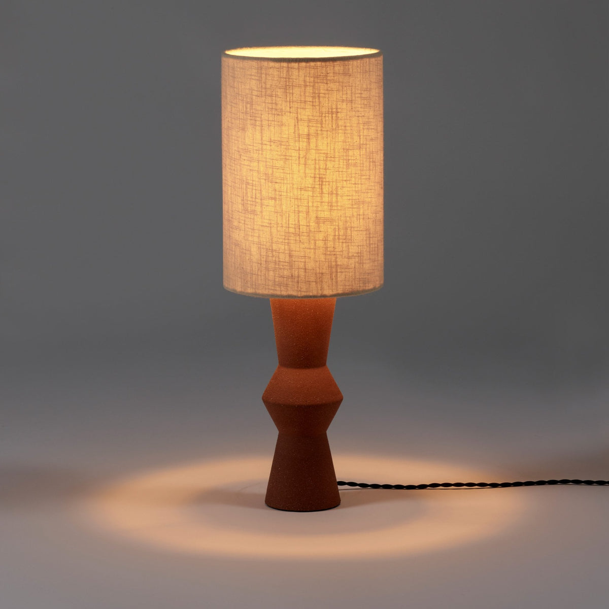 Marie-ann Stoneware Table Lamp In Terracotta With Beige Linen Shade