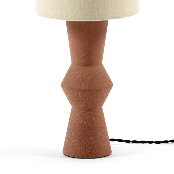 Marie-ann Stoneware Table Lamp In Terracotta With Beige Linen Shade