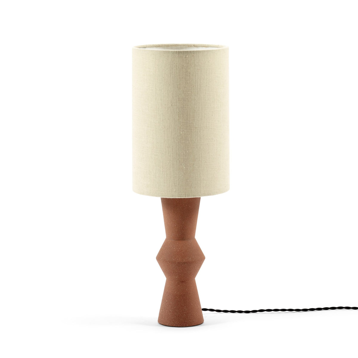 Marie-ann Stoneware Table Lamp In Terracotta With Beige Linen Shade