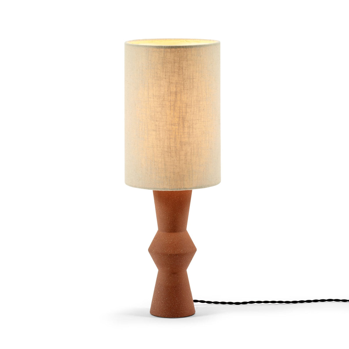 Marie-ann Stoneware Table Lamp In Terracotta With Beige Linen Shade