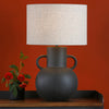 Urn Ceramic Table Lamp In Black With Ivory Linen Shade