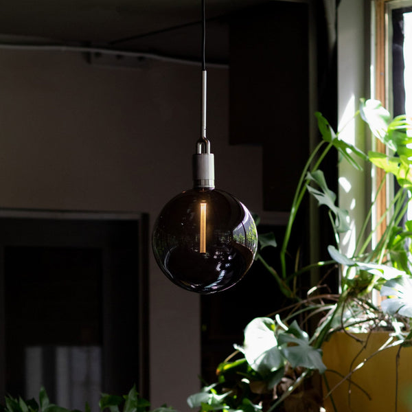 Forked Single Pendant in a Gun Metal Finish with Large Smoked Globe