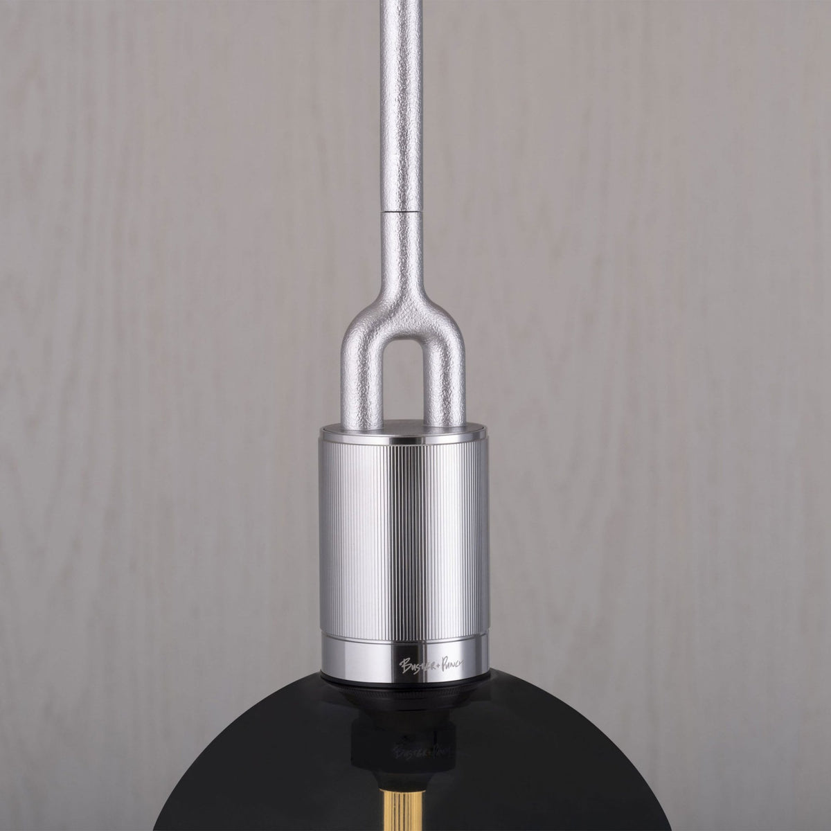 Forked Single Pendant in a Steel Finish with Large Smoked Globe