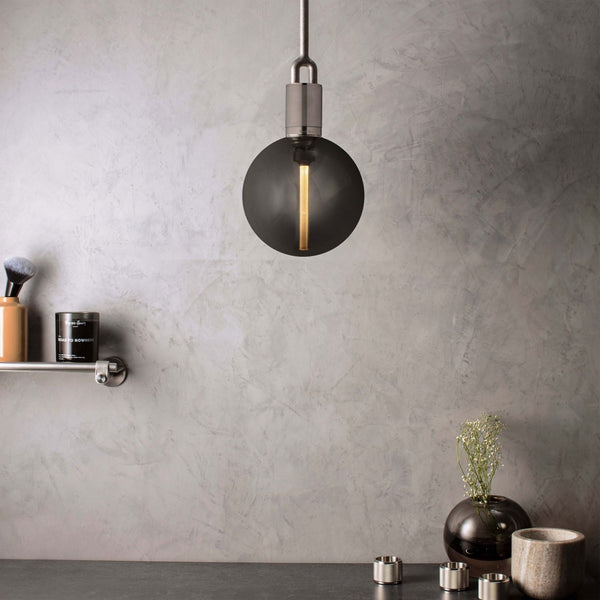 Forked Single Pendant in a Gun Metal Finish with Medium Smoked Globe