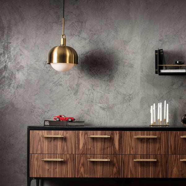 Forked Single Shade Pendant in a Brass Finish with Large Opal Globe