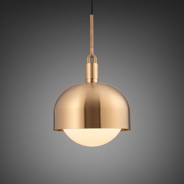 Forked Single Shade Pendant in a Brass Finish with Large Opal Globe