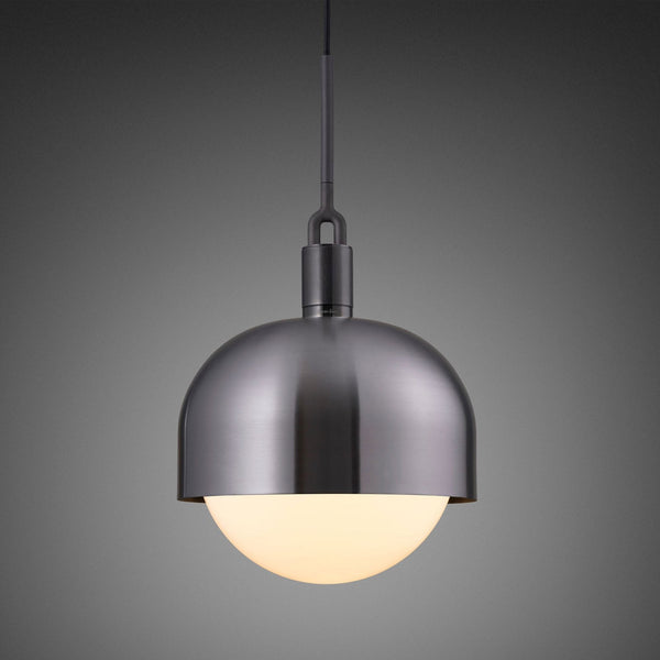 Forked Single Shade Pendant in a Gun Metal Finish with Large Opal Globe