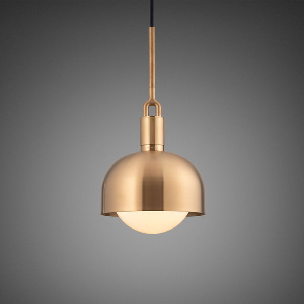 Forked Single Shade Pendant in a Brass Finish with Medium Opal Globe