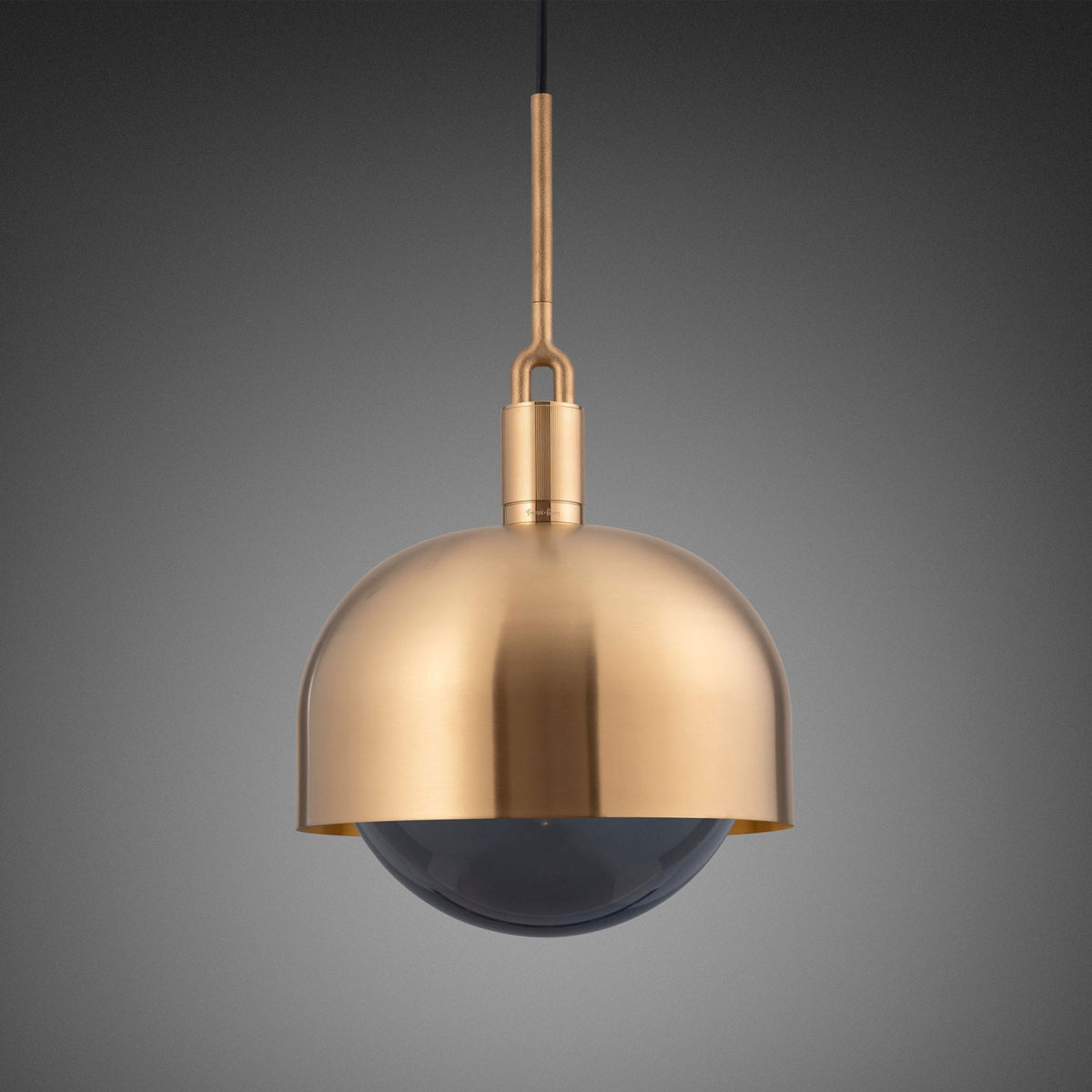 Forked Single Shade Pendant in a Brass Finish with Large Smoked Globe