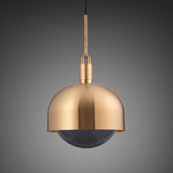 Forked Single Shade Pendant in a Brass Finish with Large Smoked Globe