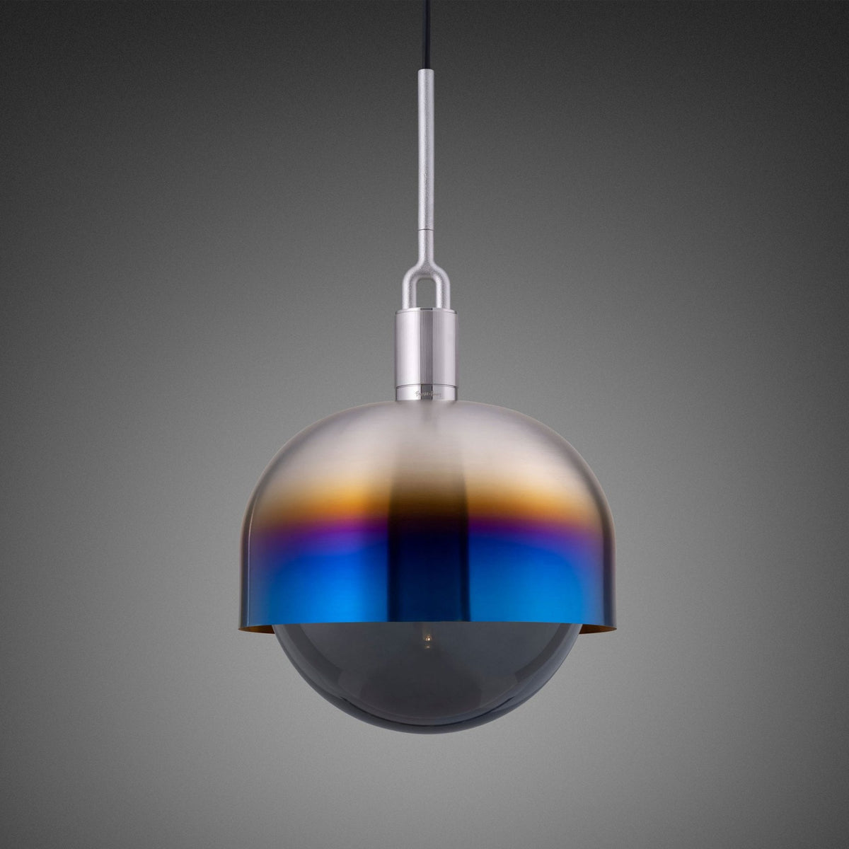 Forked Single Shade Pendant in a Burnt Steel Finish with Large Smoked Globe