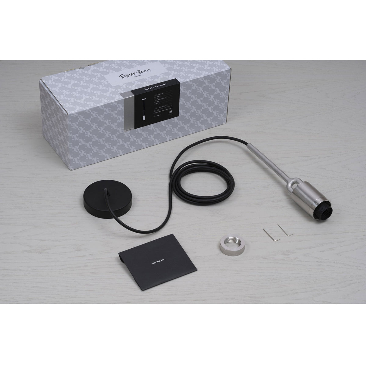 Forked Single Shade Pendant in a Burnt Steel Finish with Large Smoked Globe