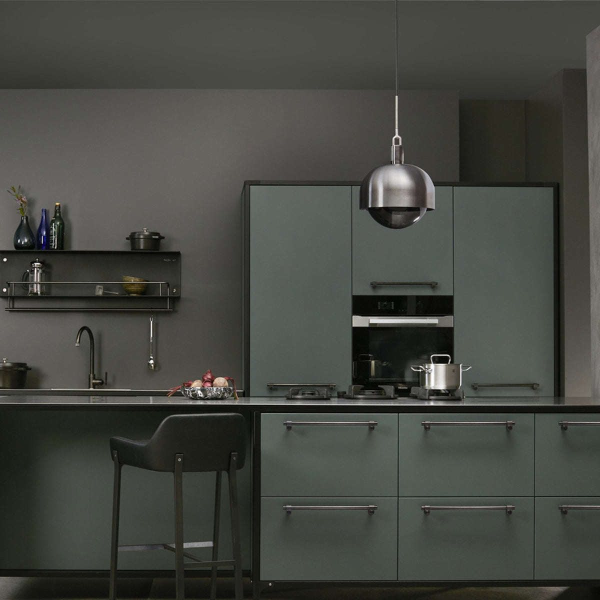 Forked Single Shade Pendant in a Gun Metal Finish with Large Smoked Globe