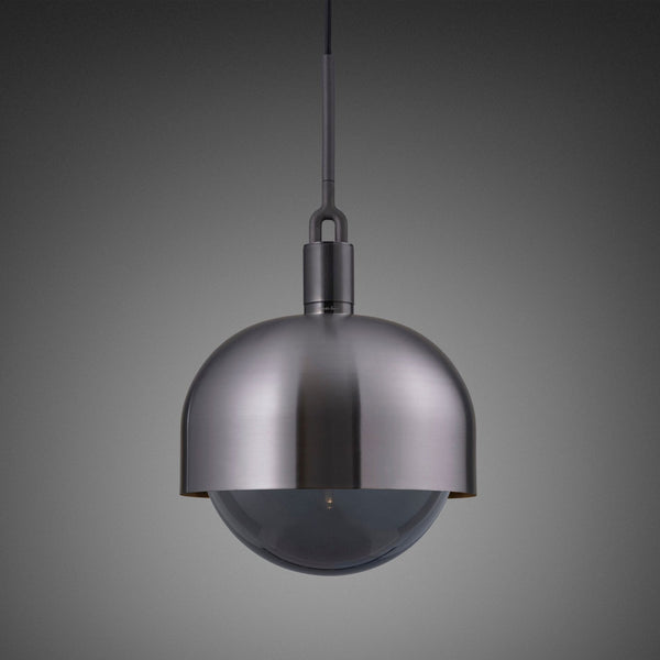 Forked Single Shade Pendant in a Gun Metal Finish with Large Smoked Globe
