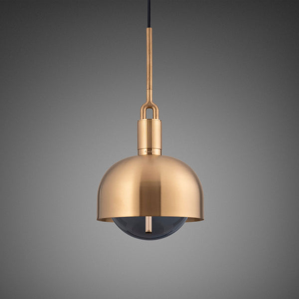 Forked Single Shade Pendant in a Brass Finish with Medium Smoked Globe