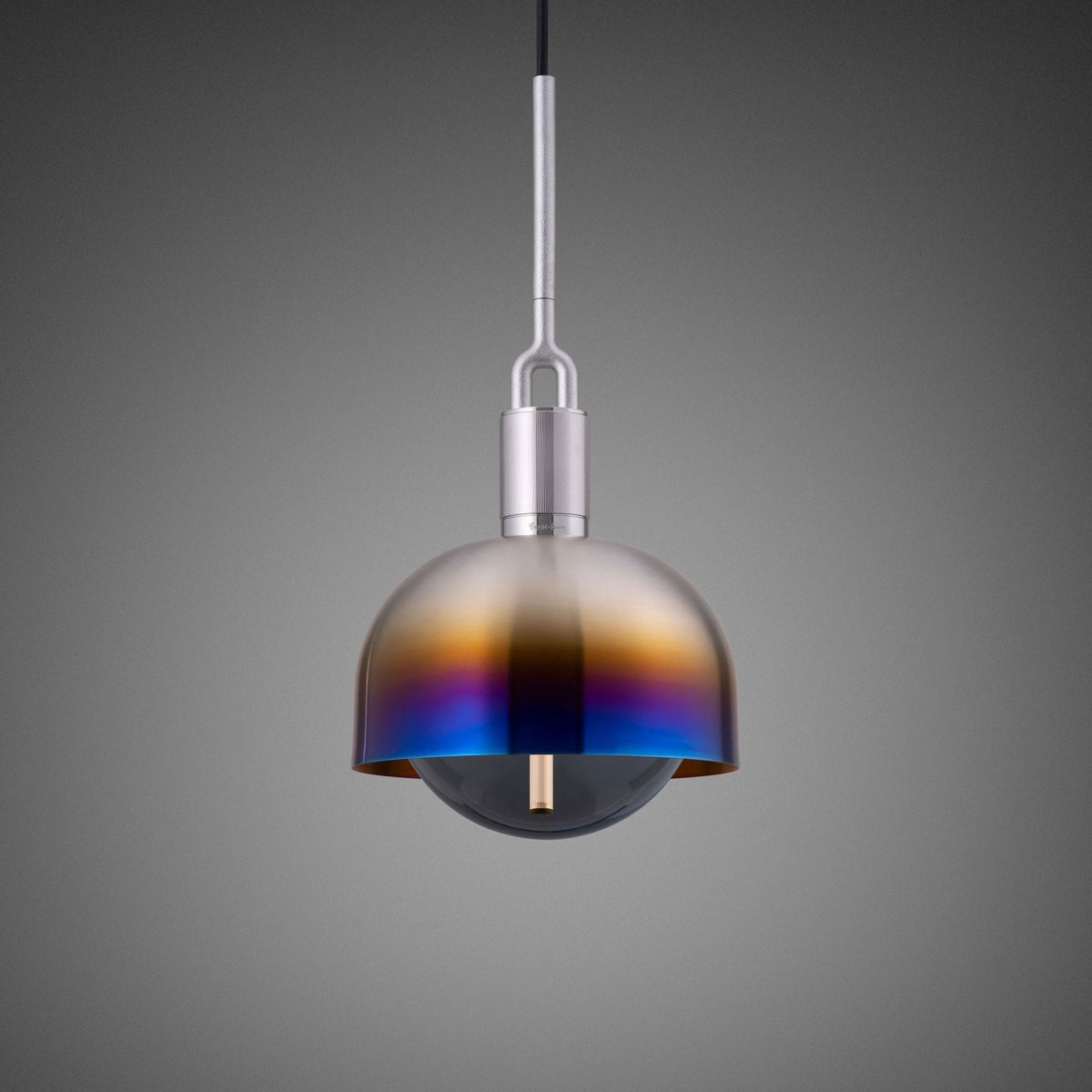Forked Single Shade Pendant in a Burnt Steel Finish with Medium Smoked Globe