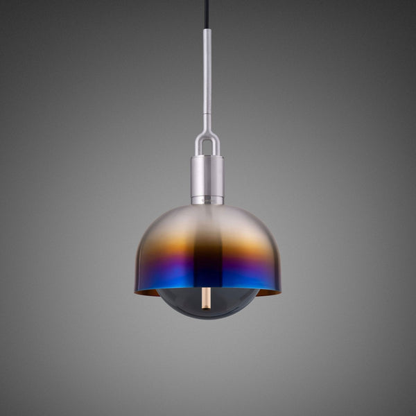 Forked Single Shade Pendant in a Burnt Steel Finish with Medium Smoked Globe