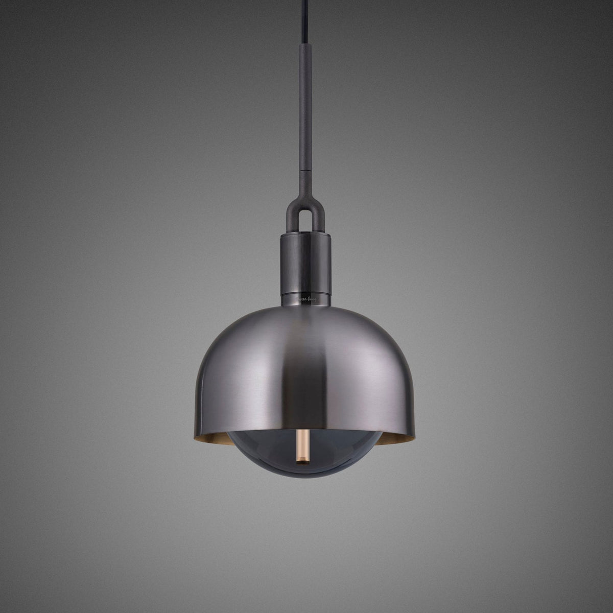 Forked Single Shade Pendant in a Gun Metal Finish with Medium Smoked Globe