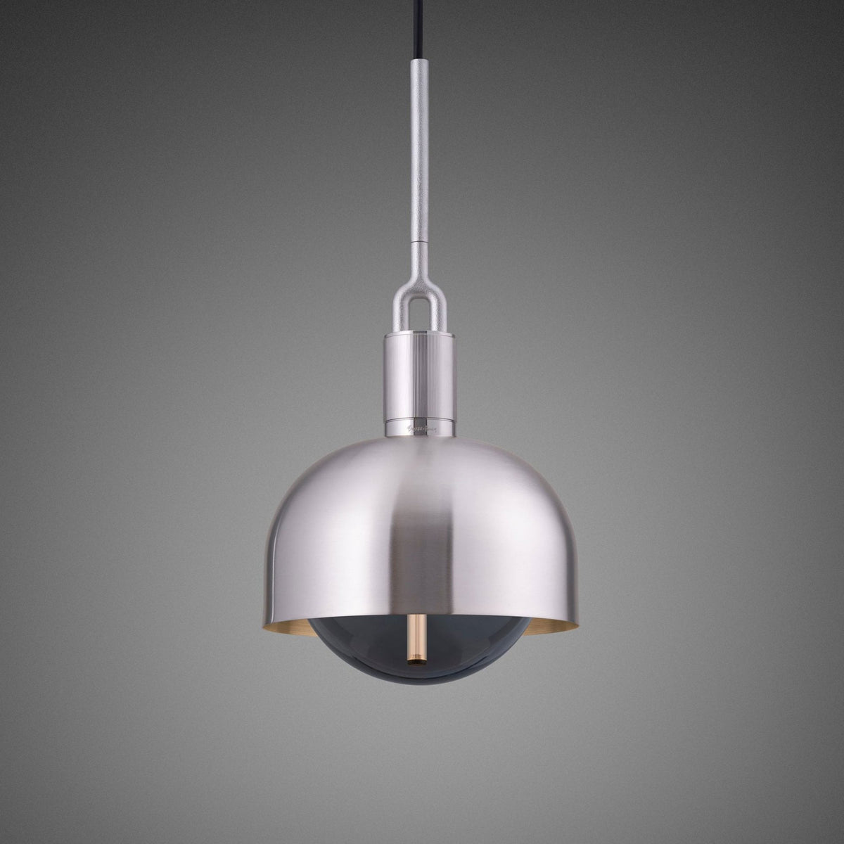 Forked Single Shade Pendant in a Steel Finish with Medium Smoked Globe