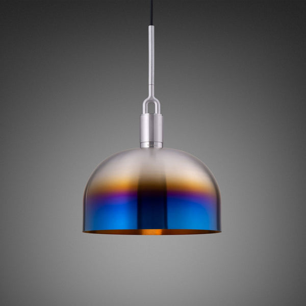 Forked Single Large Shade Pendant in a Burnt Steel Finish