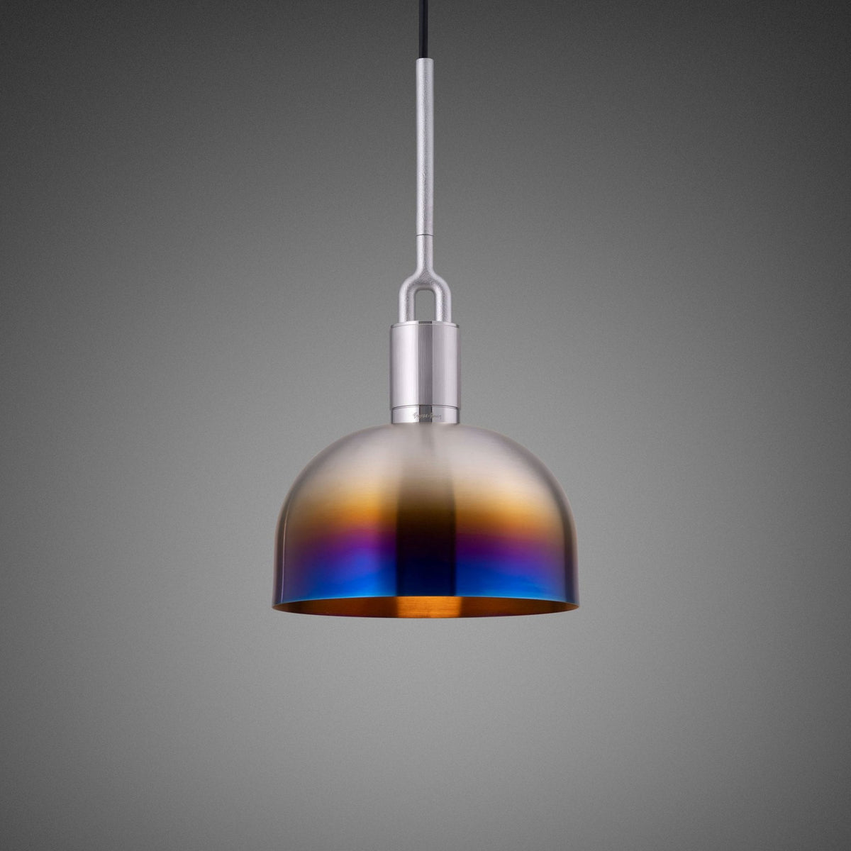 Forked Single Medium Shade Pendant in a Burnt Steel Finish