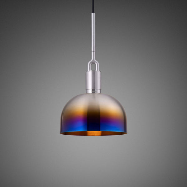Forked Single Medium Shade Pendant in a Burnt Steel Finish