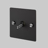 One Gang 2-Way Light Switch in Black & Steel with Knurled Toggle