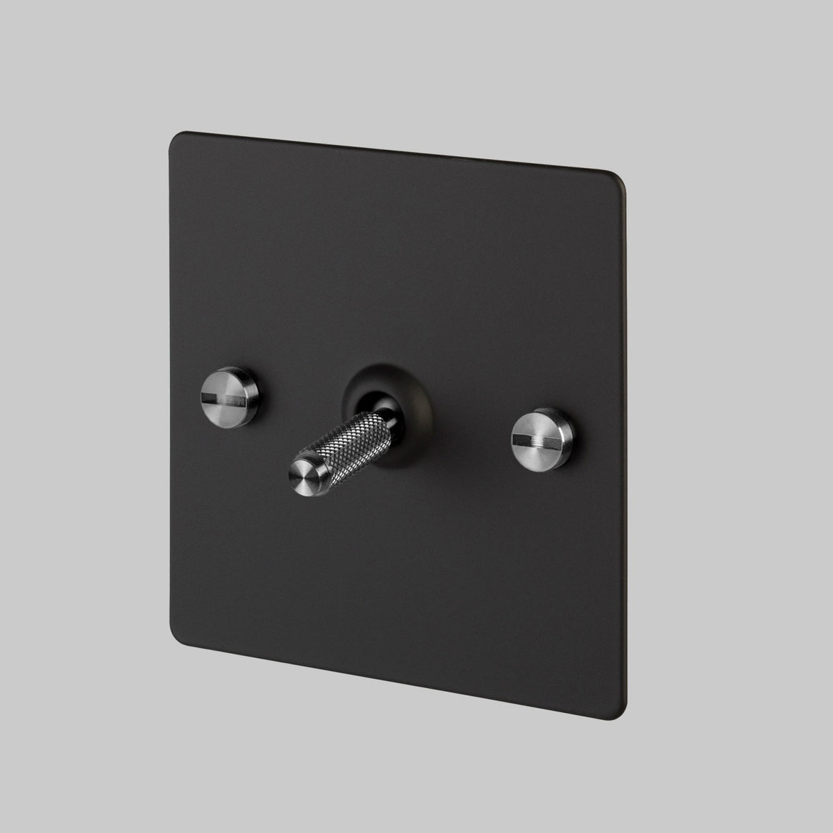 One Gang 2-Way Light Switch in Black & Steel with Knurled Toggle