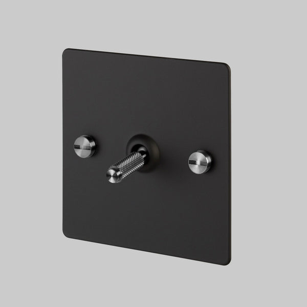 One Gang 2-Way Light Switch in Black & Steel with Knurled Toggle